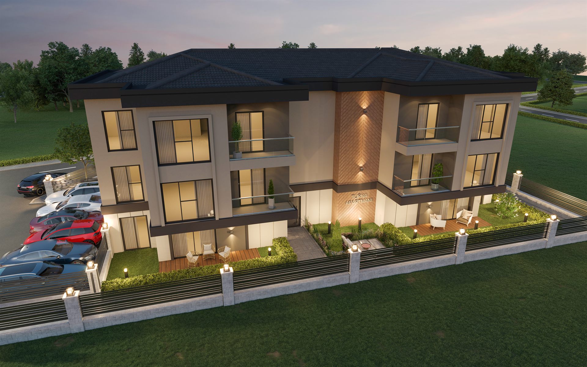 Turna Residence gece genel cephe ve çevre görünümü